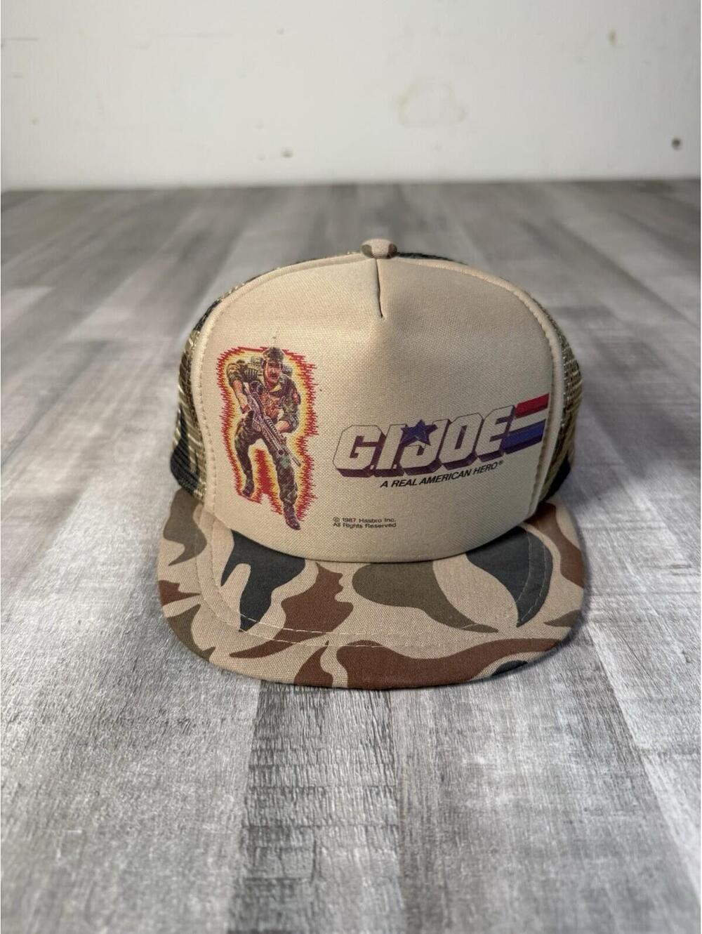 Vintage 1987‎ GI Joe Leatherneck Camo Snapback Baseball Hat Brown Youth Kids EUC